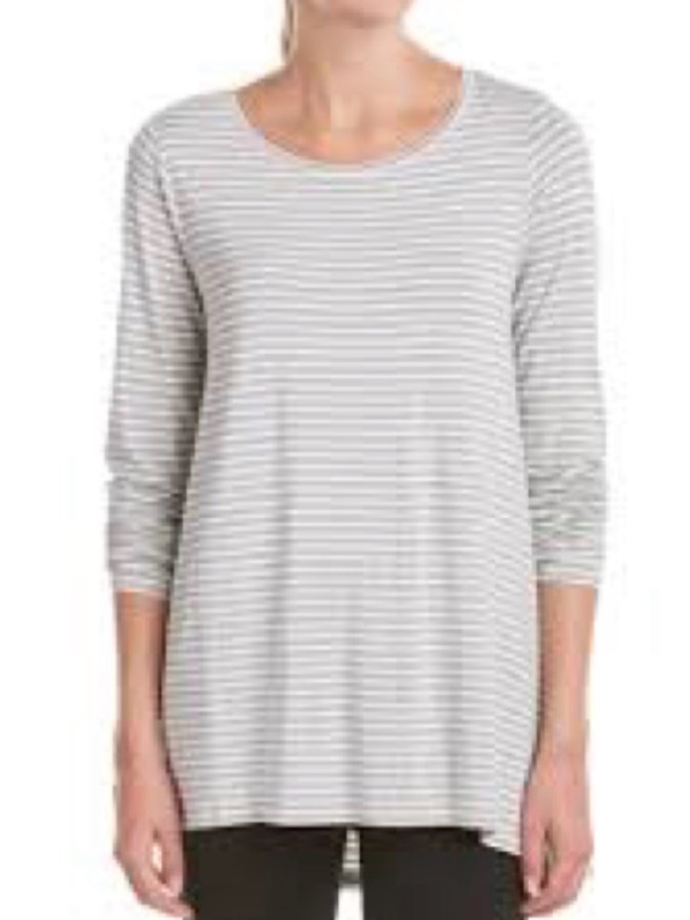 Casual Women's Striped Long Sleeve Tunic Top - Gray/White